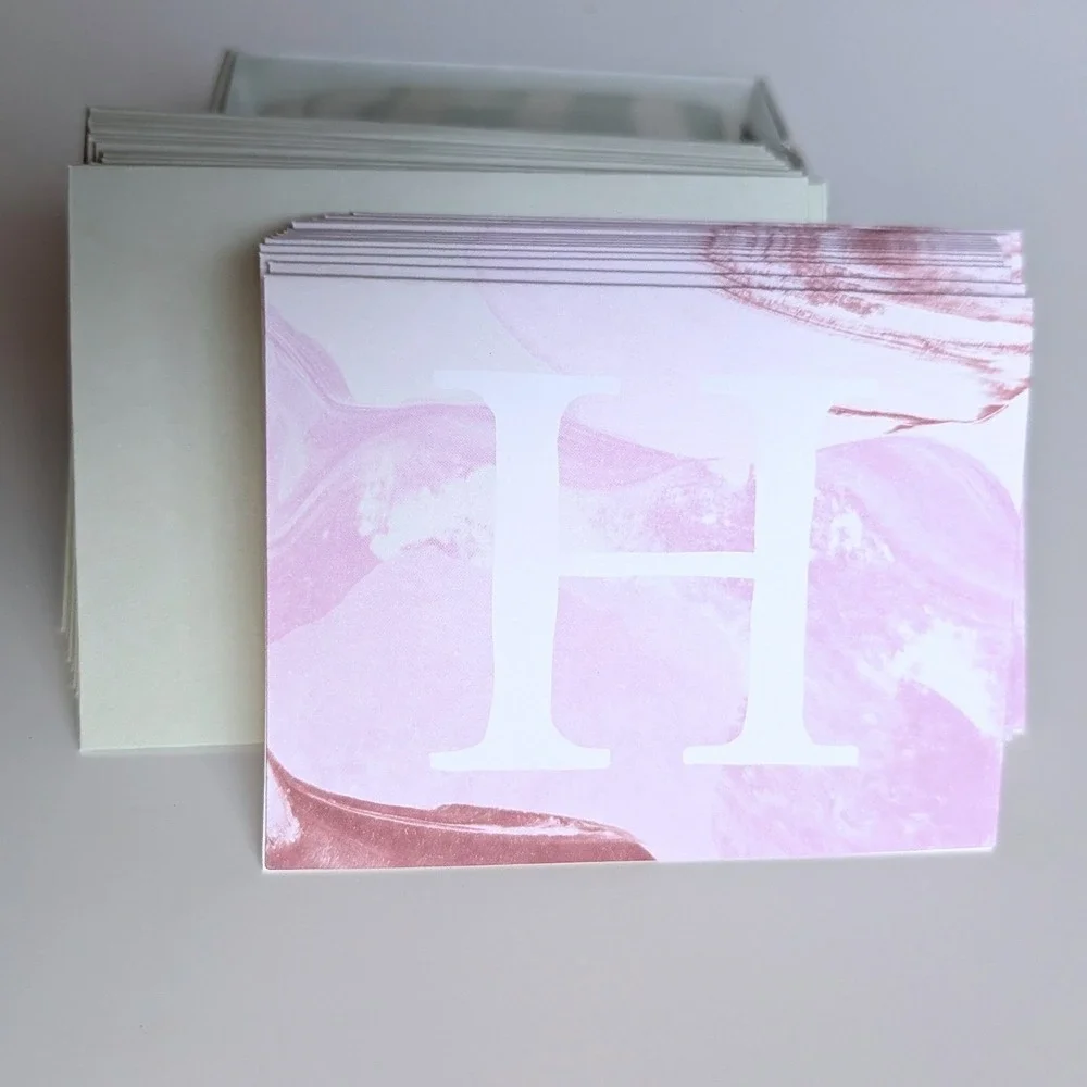 Anthropologie Monogram Letter H Pink Stationery Folded Note Cards with Envelopes